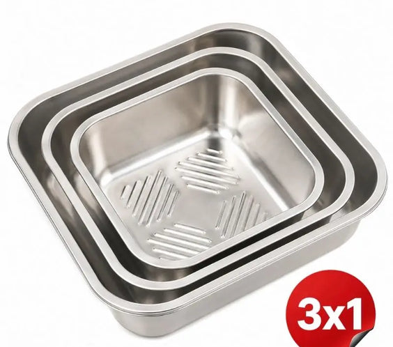 Set de 3 Bandejas de Acero Inoxidable para Freidora de Aire 18, 21 y 24 cm