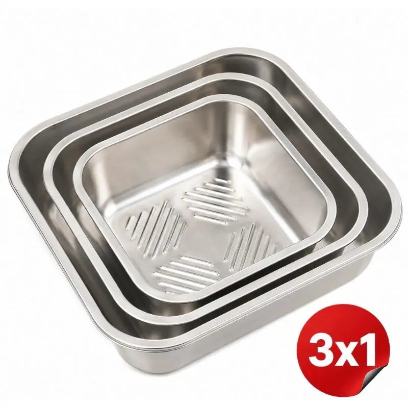 Set de 3 Bandejas de Acero Inoxidable para Freidora de Aire 18, 21 y 24 cm