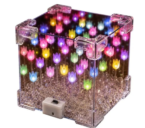 Caja de Tulipanes Infinitos LED DIY para Armar | Cubo Decorativo con Luces