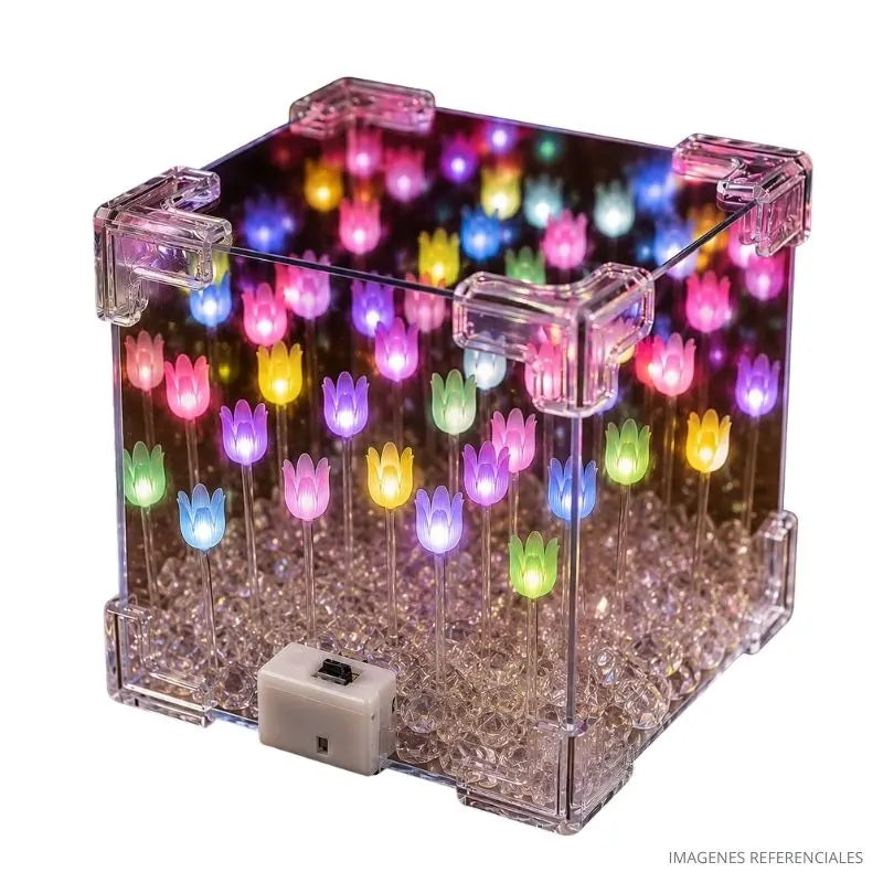 Caja de Tulipanes Infinitos LED DIY para Armar | Cubo Decorativo con Luces