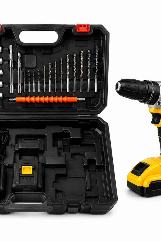 Taladro Inalámbrico 12V + Kit 26 Accesorios y Maleta